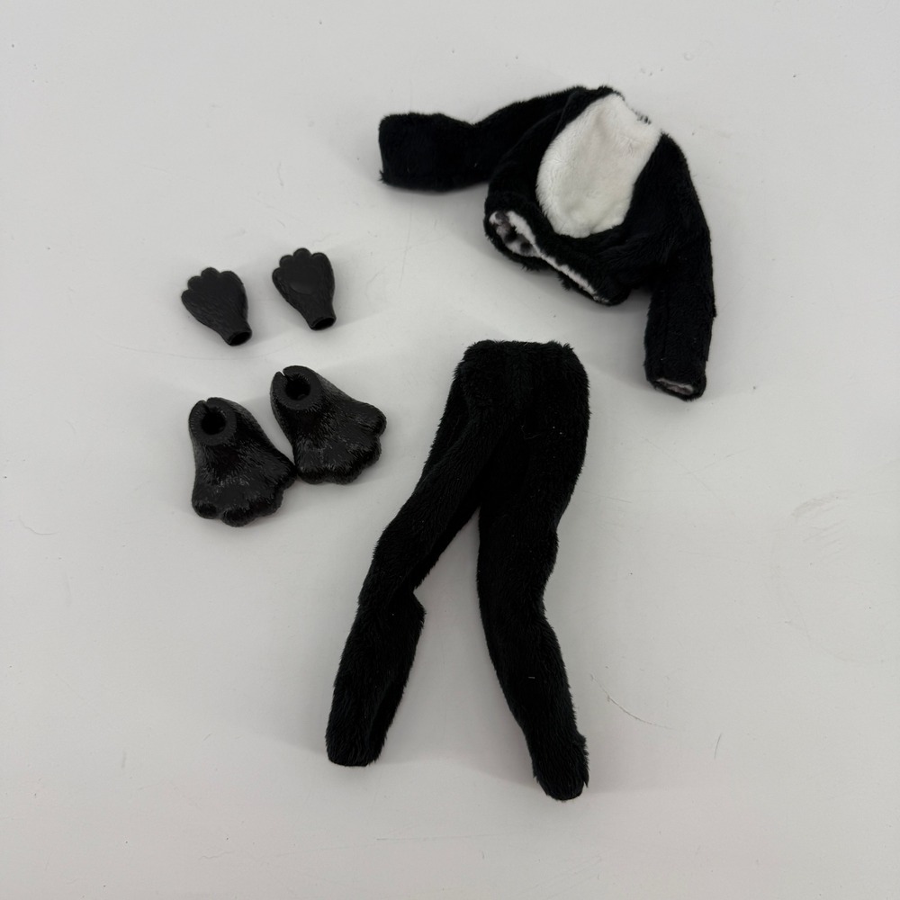 Barbie Doll Animal Costume Kids OS Black White Fuzzy‎ Panda Outfit 6pc Set